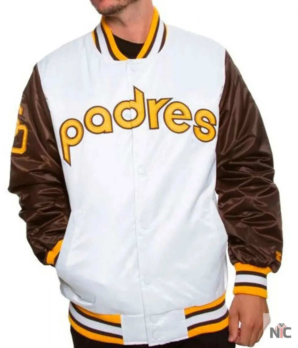 San Diego Padres Bomber Brown and White Jacket Clanton Jacket
