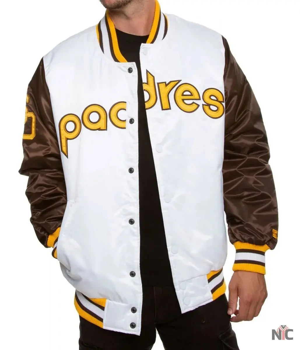 San Diego Padres Bomber Brown and White Jacket Clanton Jacket