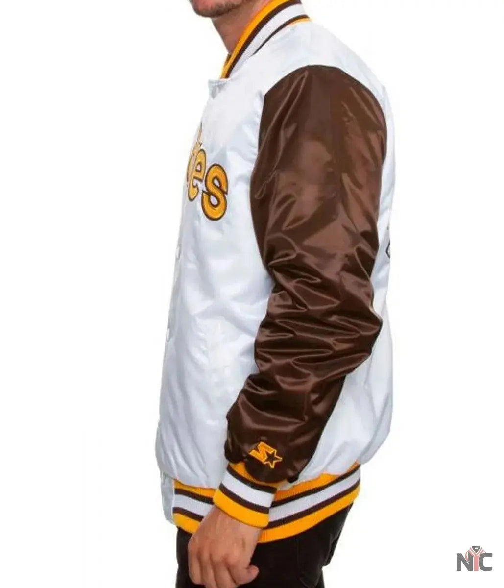 San Diego Padres Bomber Brown and White Jacket Clanton Jacket