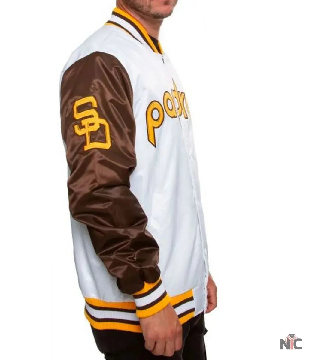 San Diego Padres Bomber Brown and White Jacket Clanton Jacket