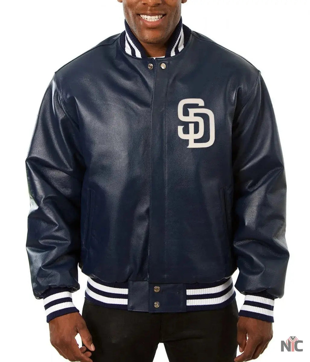 San Diego Padres Navy Blue Leather Jacket Clanton Jacket