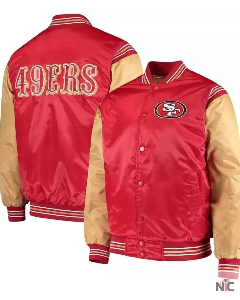 San Francisco 49ers Enforcer Scarlet And Gold Varsity Jacket Clanton Jacket