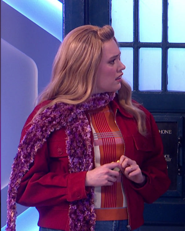 Saturday Night Live UK 2026 Aimee Lou Wood Red Suede Jacket WorthVee