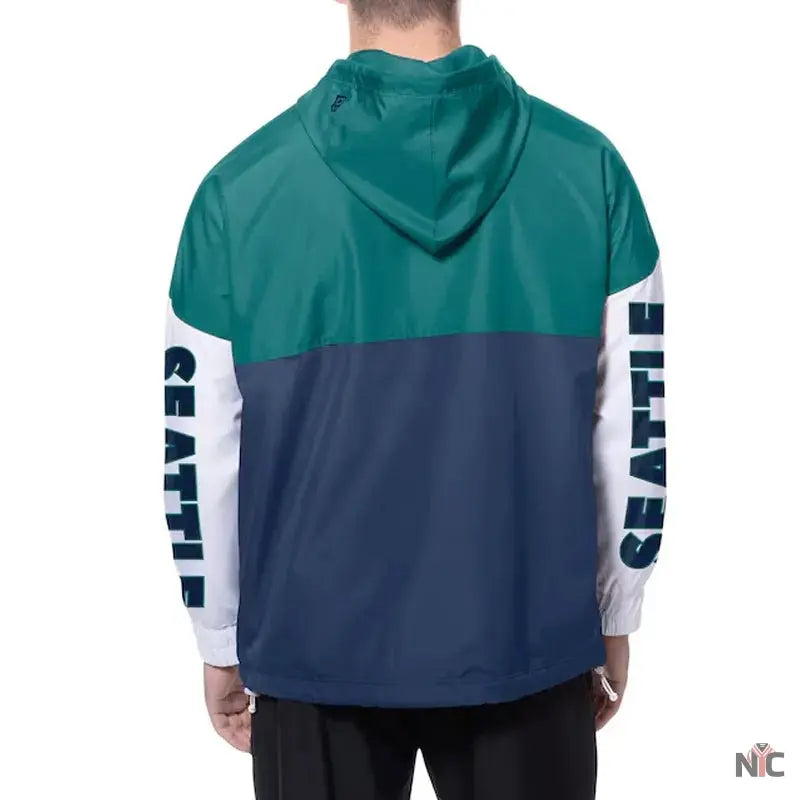 Seattle Mariners Color Block Navy/Aqua Hoodie Windbreaker Clanton Jacket