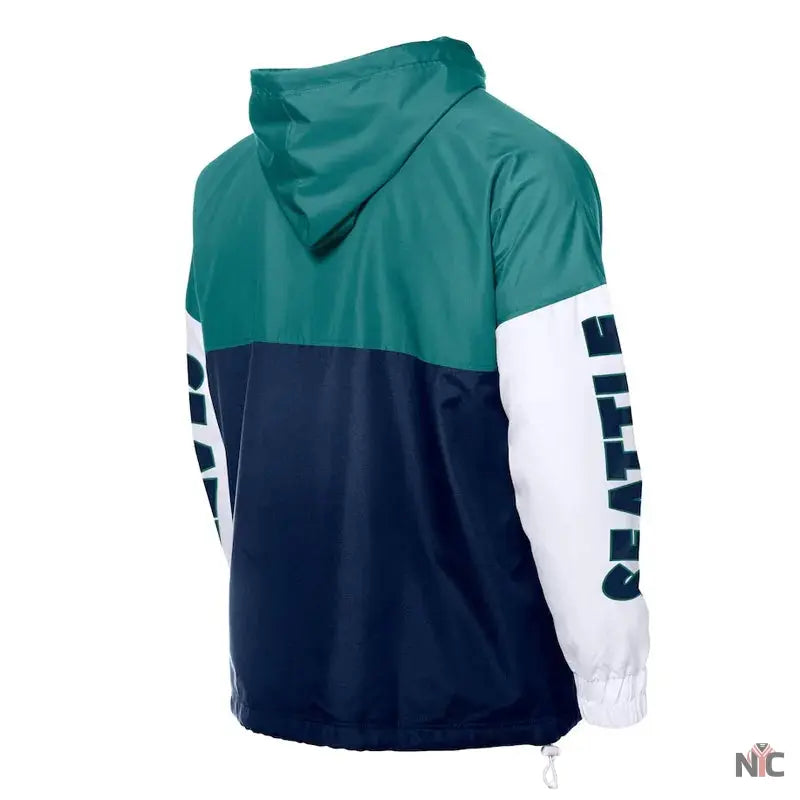 Seattle Mariners Color Block Navy/Aqua Hoodie Windbreaker Clanton Jacket