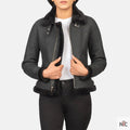 Sherilyn B-3 Distressed Black Leather Bomber Jacket Clanton Jacket