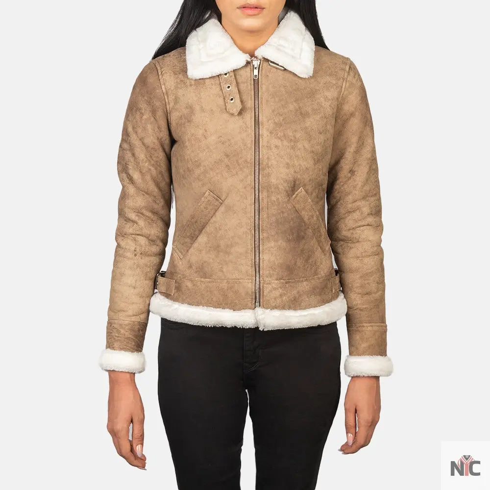 Sherilyn B-3 Distressed Brown Leather Bomber Jacket Clanton Jacket
