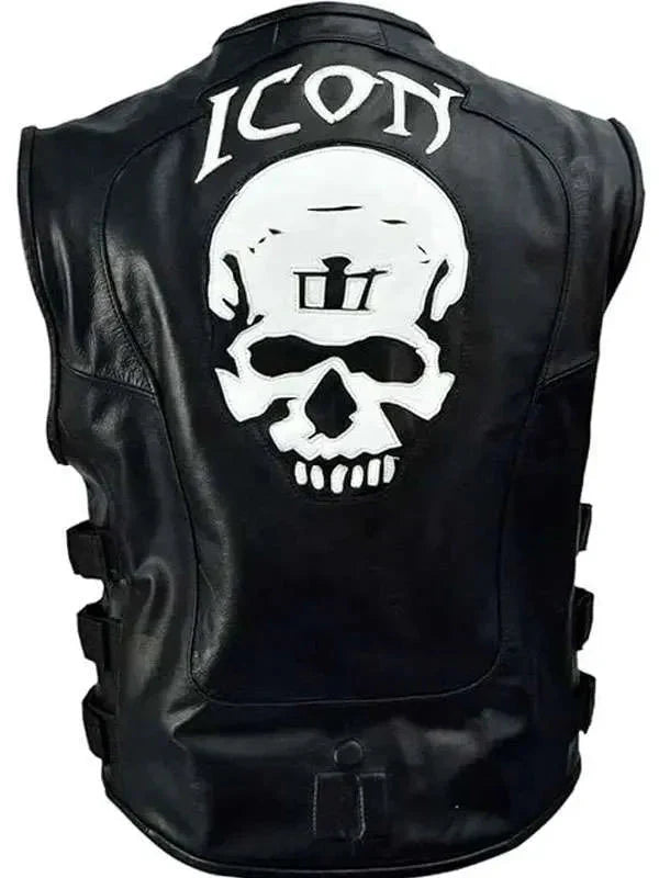 Skull Icon Black Leather Vest Shopotiny