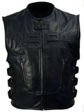 Skull Icon Black Leather Vest Shopotiny