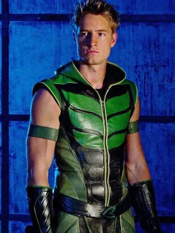 Justin Hartley Smallville Green Leather Vest Clanton Jacket