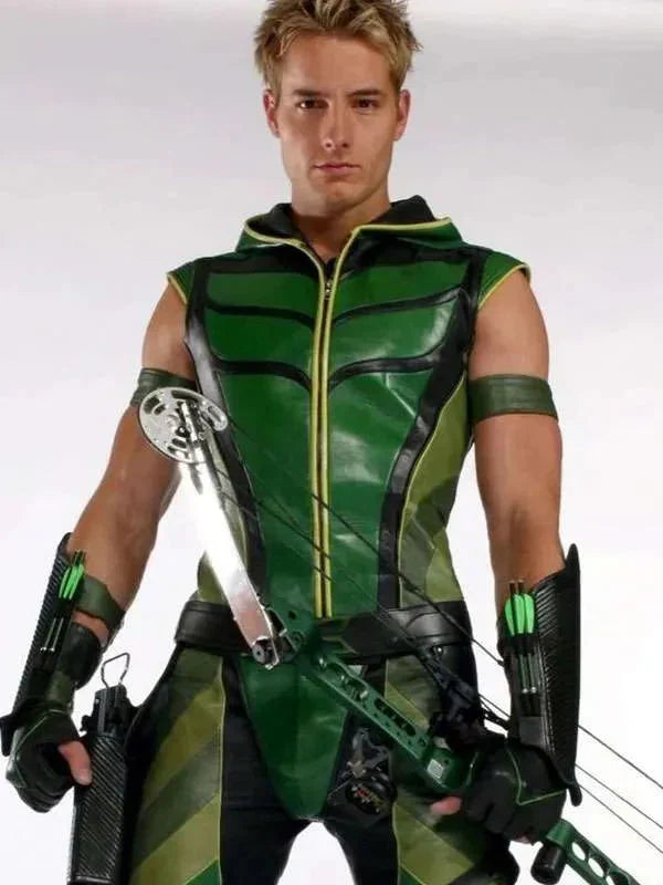 Justin Hartley Smallville Green Leather Vest Clanton Jacket