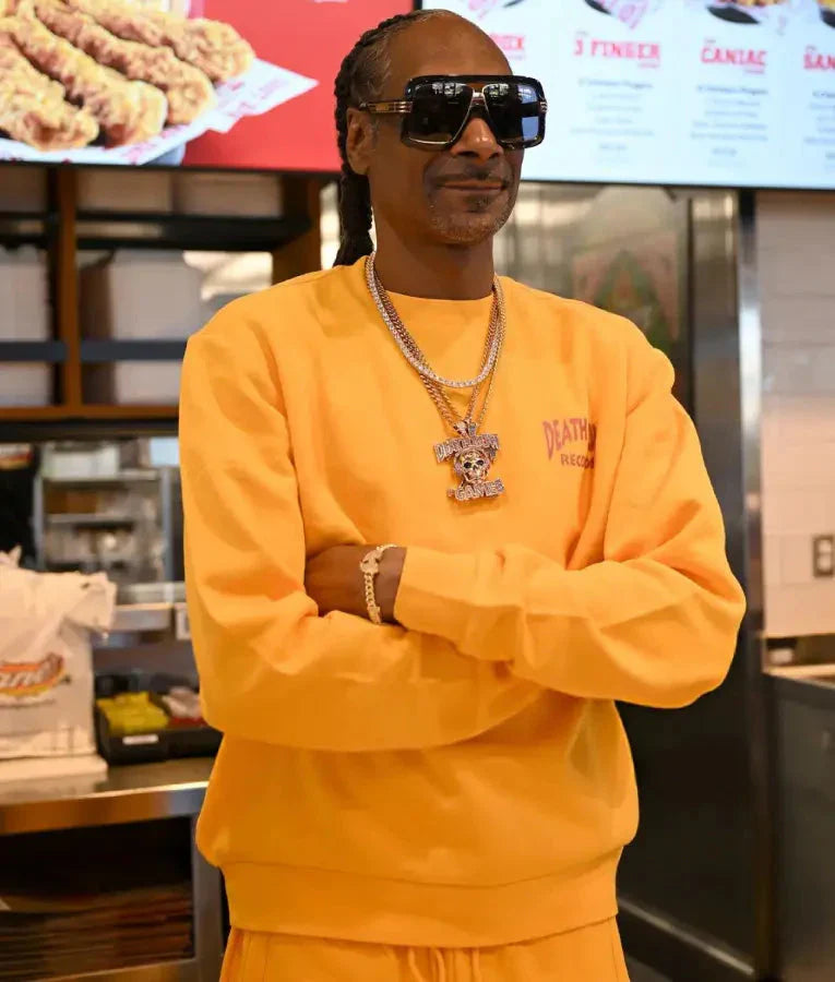 Snoop Dogg Raising Cane’s Shift Orange Sweatshirt Clanton Jacket