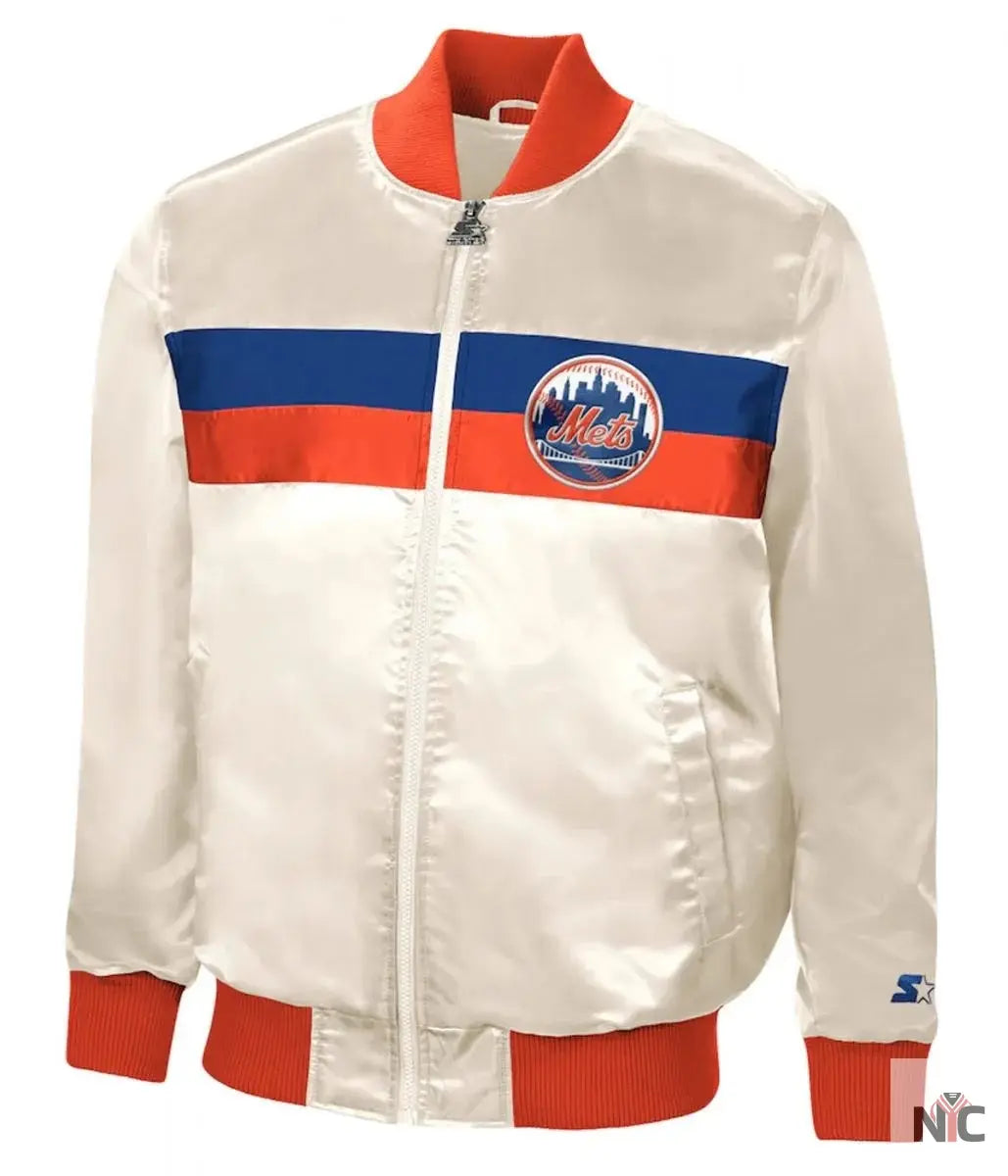Starter NY Mets White Satin Jacket Clanton Jacket