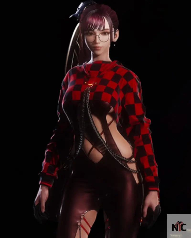 Stellar Blade Eve Red Plaid Crop Hoodie Clanton Jacket
