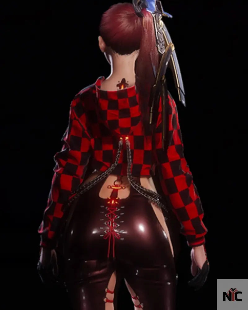 Stellar Blade Eve Red Plaid Crop Hoodie Clanton Jacket