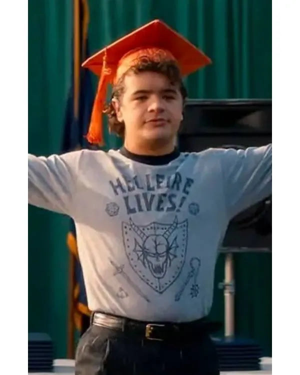 Stranger Things Dustin Grey Hellfire Lives Print T-Shirt
