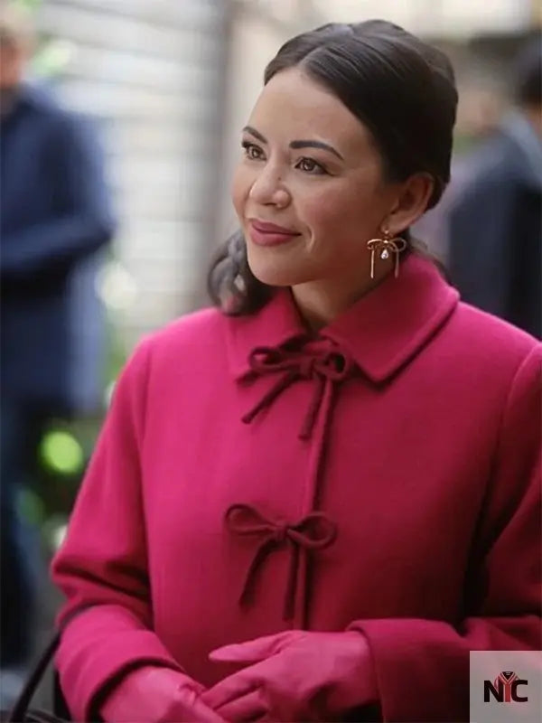 Sugarplummed 2024 Janel Parrish Pink Bow Coat Clanton Jacket