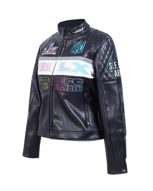 Super Bowl LX Black Moto Leather Jacket