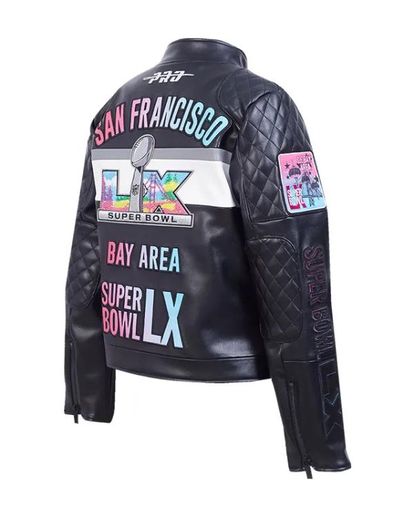 Super Bowl LX Black Moto Leather Jacket