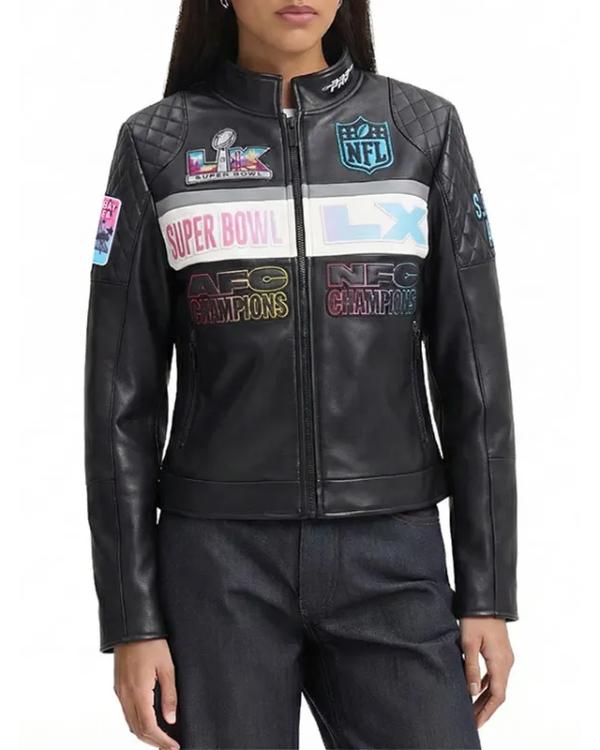 Super Bowl LX Black Moto Leather Jacket