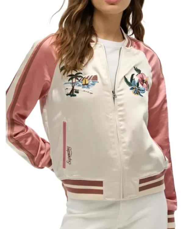 Superdry Suikajan Pink Hawaii Print Bomber Jacket Clanton Jacket