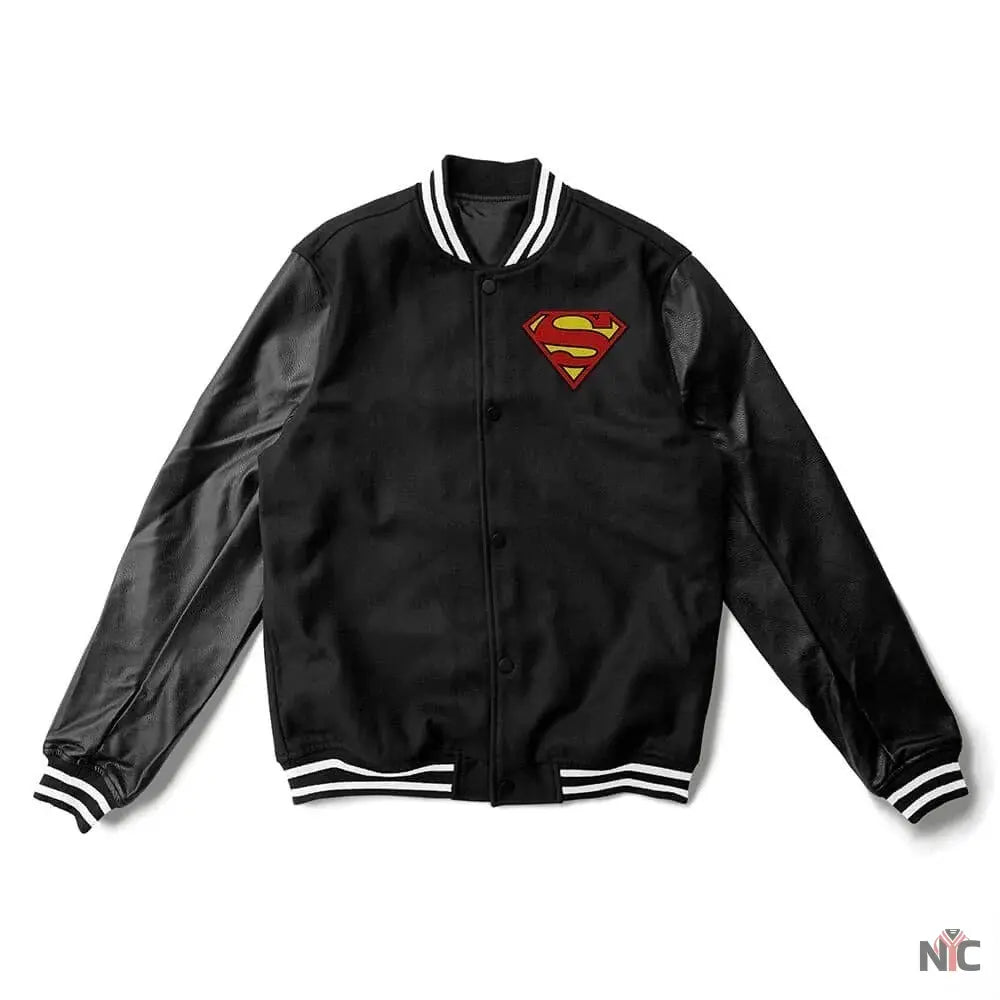 Superman Black Wool Varsity Jacket Clanton Jacket