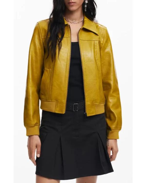 Olympo S01 Yellow Leather Bomber Jacket Clanton Jacket