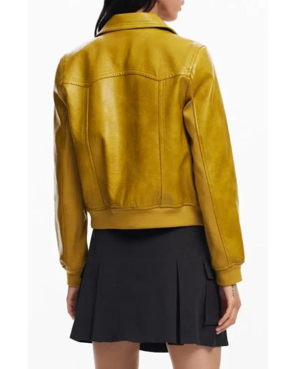 Olympo S01 Yellow Leather Bomber Jacket Clanton Jacket