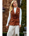 The Beast In Me S01 Brittany Snow Brown Suede Belted Vest