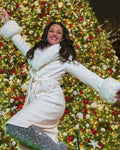 The Five 2025 Emily Compagno White Fur Trim Belted Coat