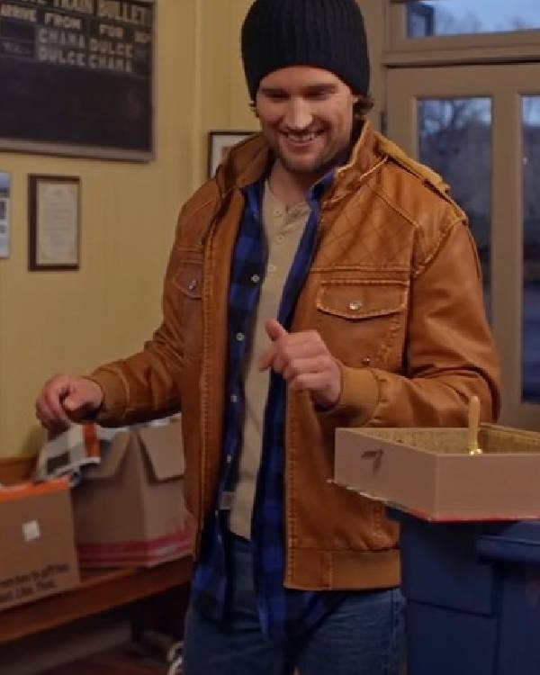 The Spirit of Christmas Station Chase Garland Brown Leather Jacket