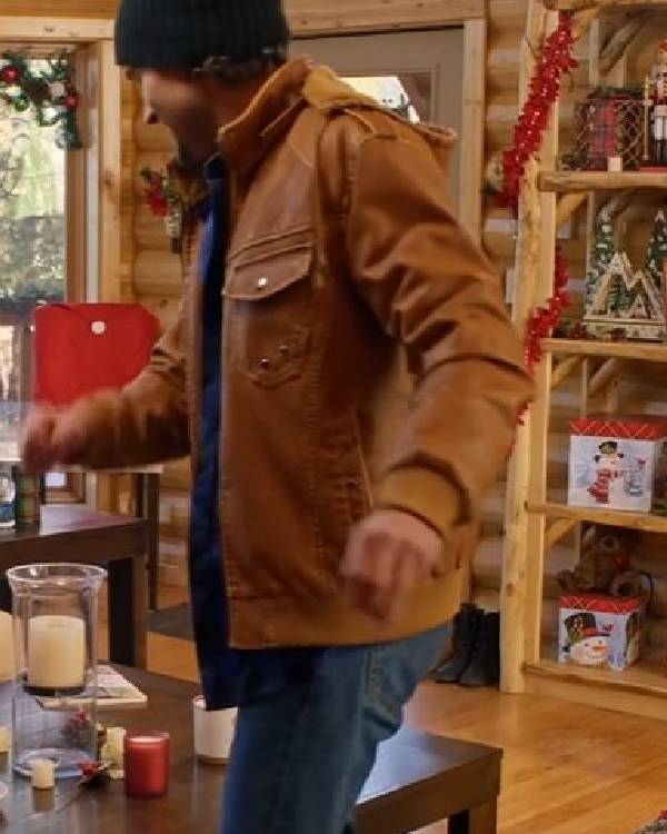 The Spirit of Christmas Station Chase Garland Brown Leather Jacket