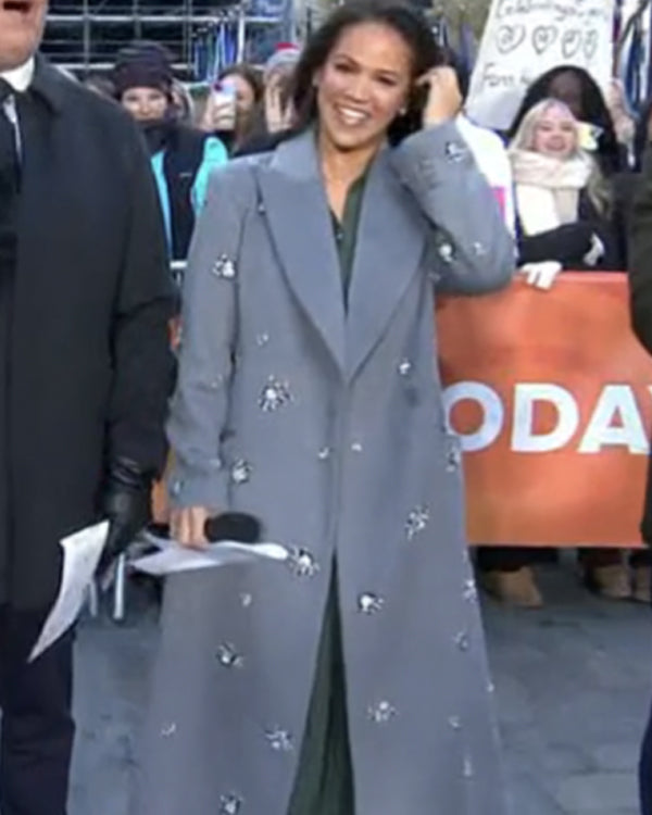 The Today Show 2025 Laura Jarrett Grey Embellished Coat