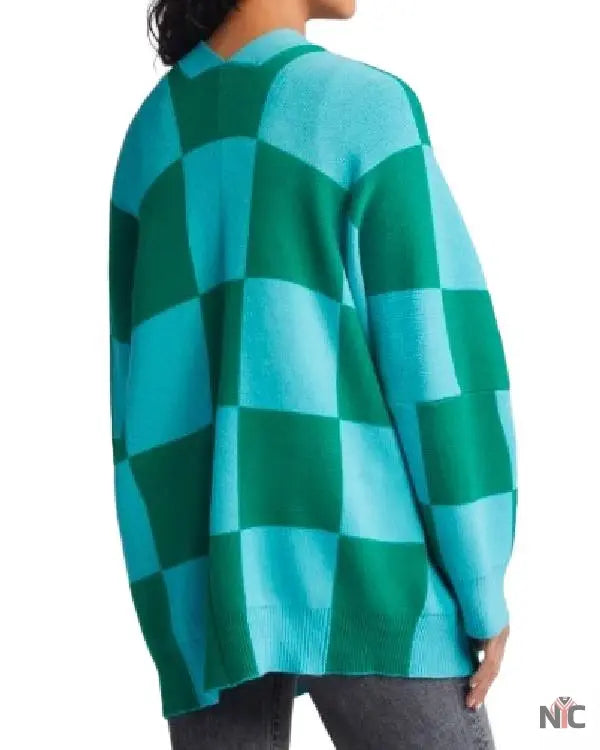 The Today Show Julee Wilson Blue and Green Check Cardigan Clanton Jacket