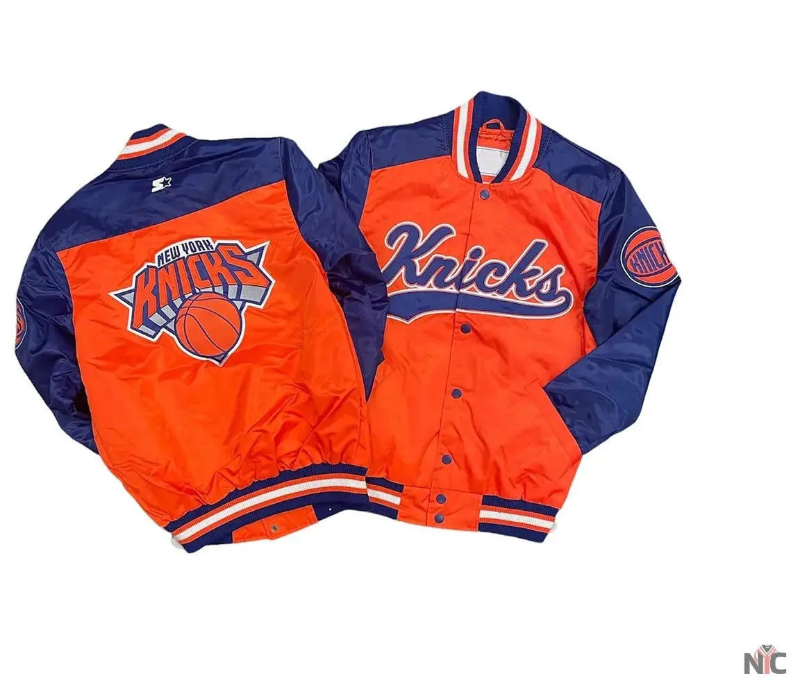 The Tradition II Team NY Knicks Orange & Blue Satin Jacket Clanton Jacket