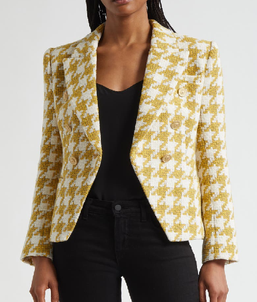 The View 2025 Ana Navarro Yellow Houndstooth Tweed Blazer USA Jackets