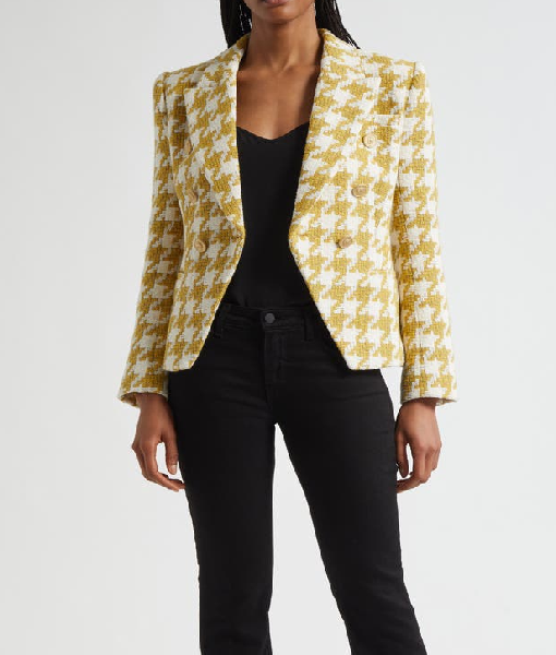 The View 2025 Ana Navarro Yellow Houndstooth Tweed Blazer USA Jackets