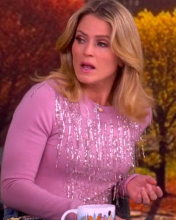 The View 2025 Sara Haines Pink Sequin Fringed Sweater