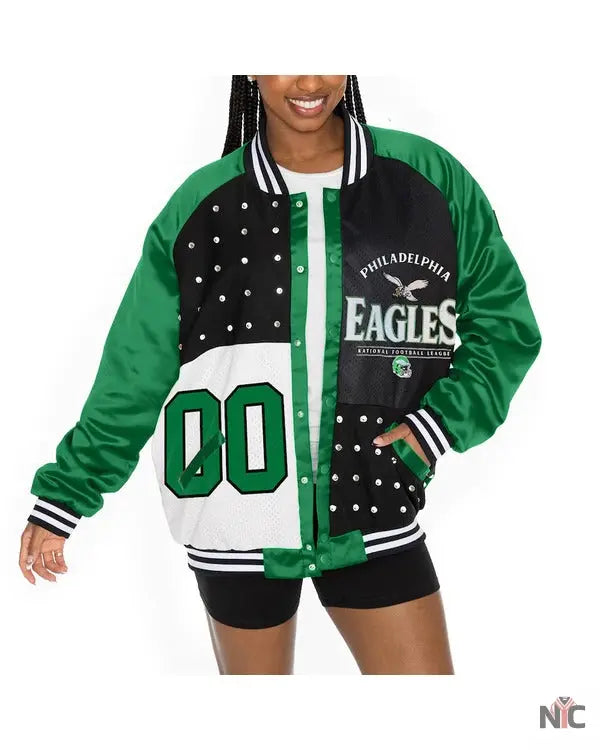 The View 2025 Sunny Hostin Eagles Embellished Varsity Jacket Clanton Jacket