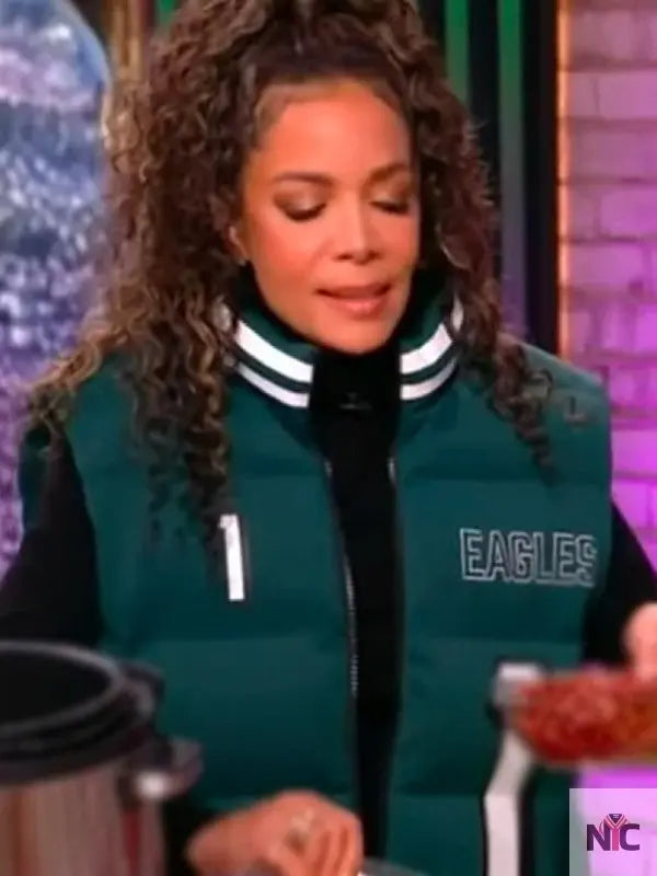 The View 2025 Sunny Hostin Green Eagles Puffer Vest Clanton Jacket