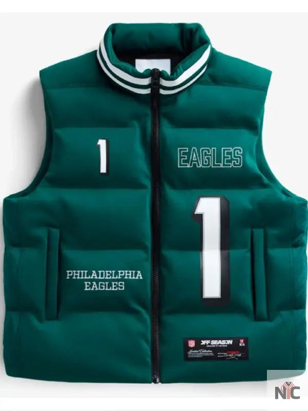 The View 2025 Sunny Hostin Green Eagles Puffer Vest Clanton Jacket