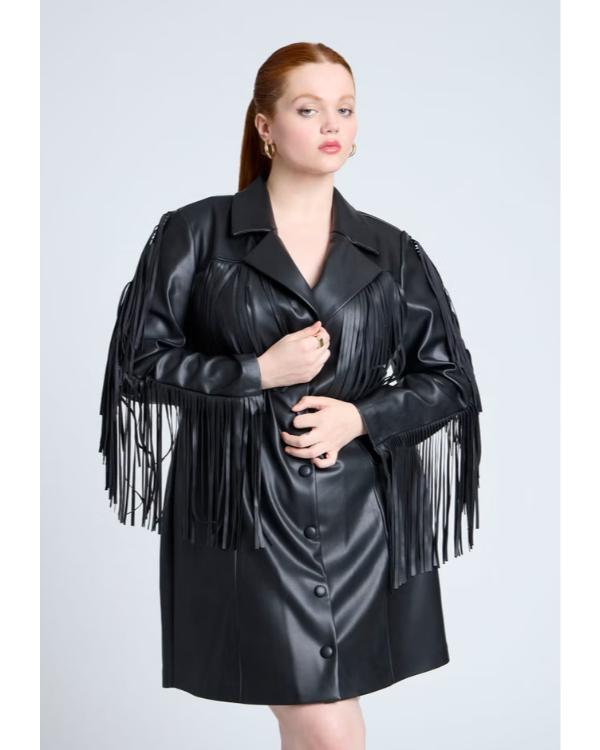 The Voice S28 Black Faux Leather Fringe Blazer Dress