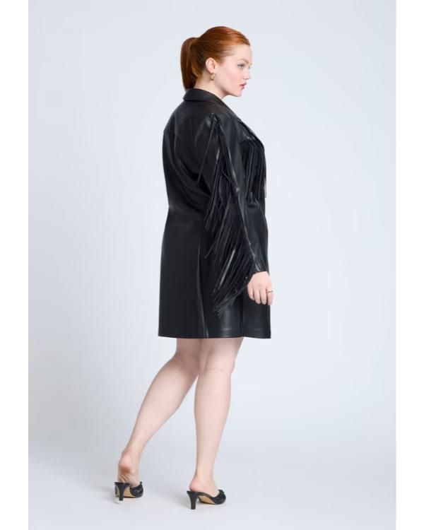 The Voice S28 Black Faux Leather Fringe Blazer Dress