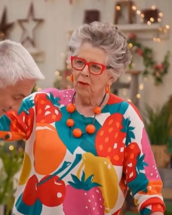 The Great British Bake Off Prue Leith Fruit Printed Sweater