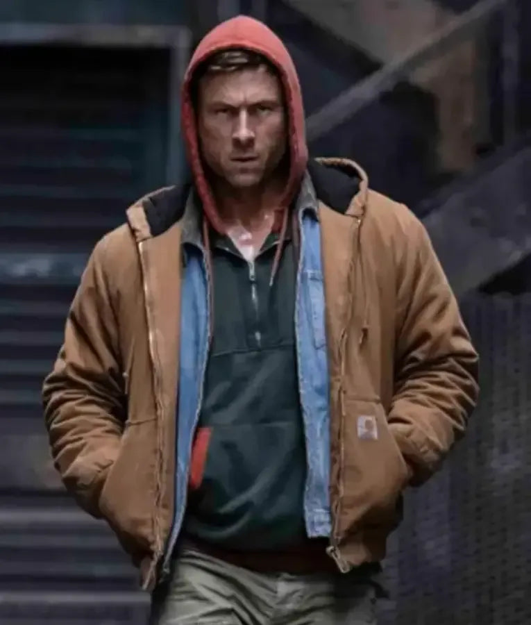 The Running Man Glen Powell Brown Jacket