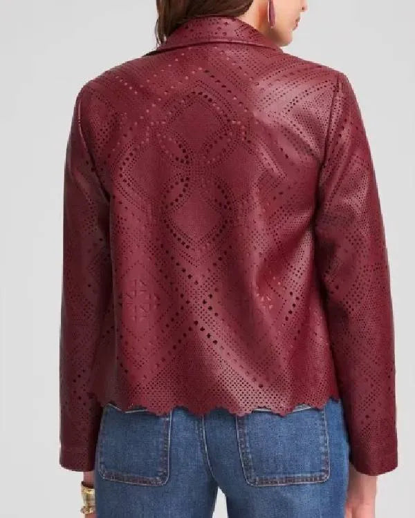 The Traitors US S04 Donna Kelce Burgundy Leather Cut Out Jacket