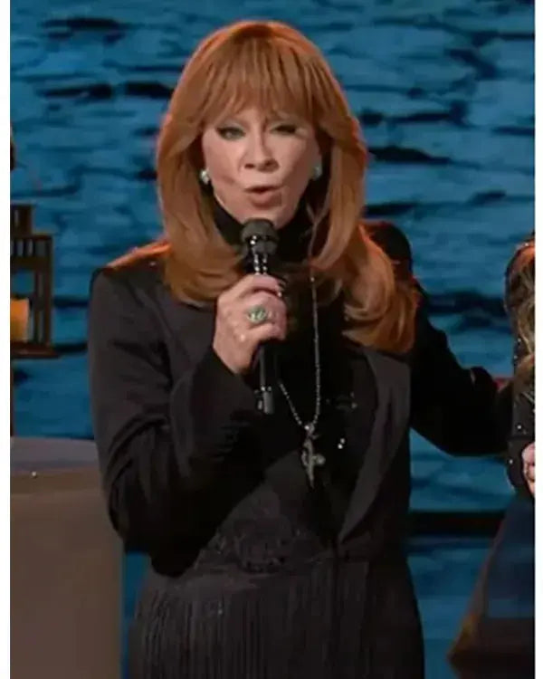 The Voice S28 Reba McEntire Black Fringe Blazer