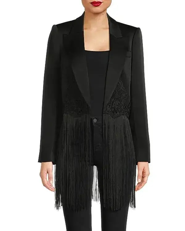 The Voice S28 Reba McEntire Black Fringe Blazer