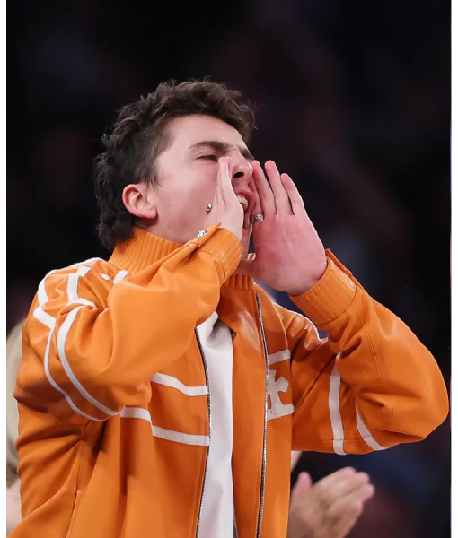 Timothée Chalamet NBA Finals Game 3 Orange Tracksuit WorthVee