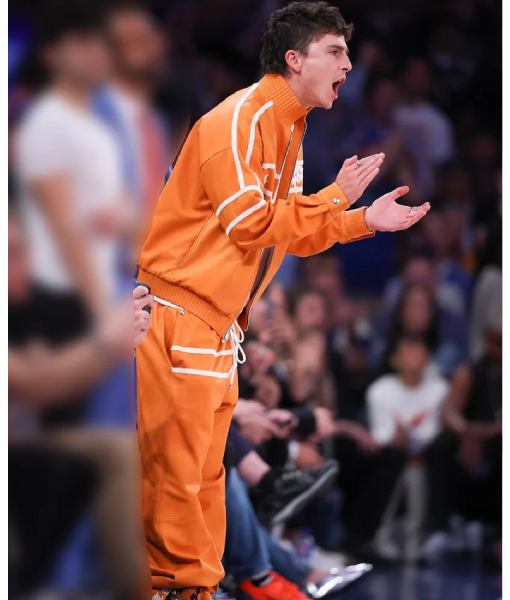 Timothée Chalamet NBA Finals Game 3 Orange Tracksuit WorthVee